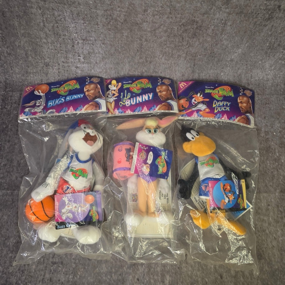 Vintage 1996 McDonald's Space Jam Warner Bros. Plush Toys Set Of 3